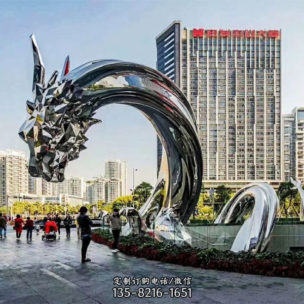 廣場戶外大型抽象不行鏡面龍雕塑