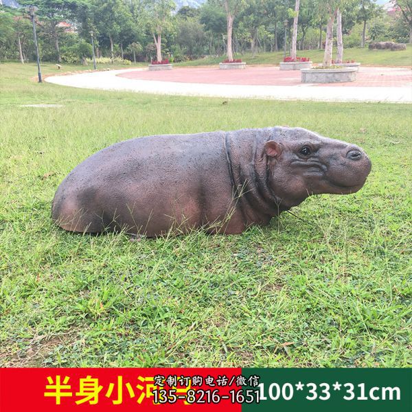 草坪創(chuàng)意抽象不銹鋼仿銅半身小河馬雕塑