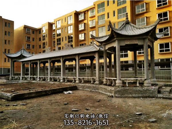 小區花園擺放休閑區青石長廊涼亭雕塑座椅