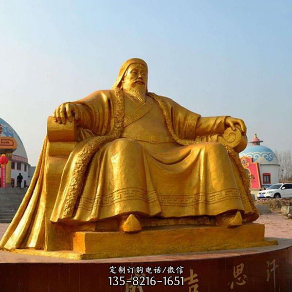 漆金中國古代著名軍事家世界名人銅雕成吉思汗雕塑