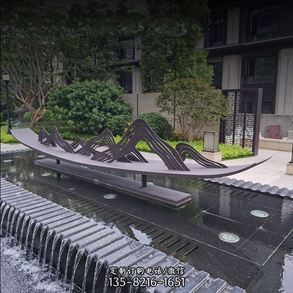 別墅園林噴去景觀擺放抽象噴漆不銹鋼船雕塑