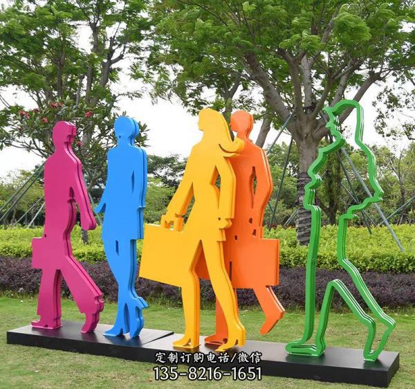 學校公園海邊鏤空創(chuàng)意不銹鋼購物人雕塑