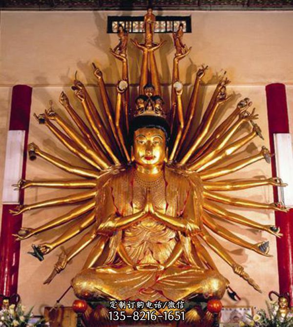不銹鋼漆金鎏金寺廟供奉千手觀音雕塑