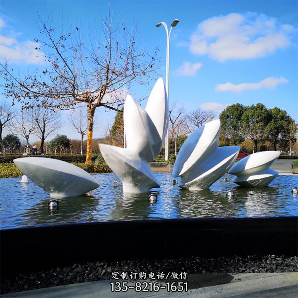 公園景區抽象不銹鋼樹葉水景噴泉景觀雕塑