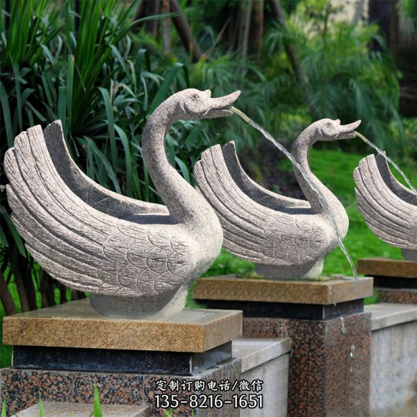 景區(qū)大理石創(chuàng)意成群噴水天鵝雕塑