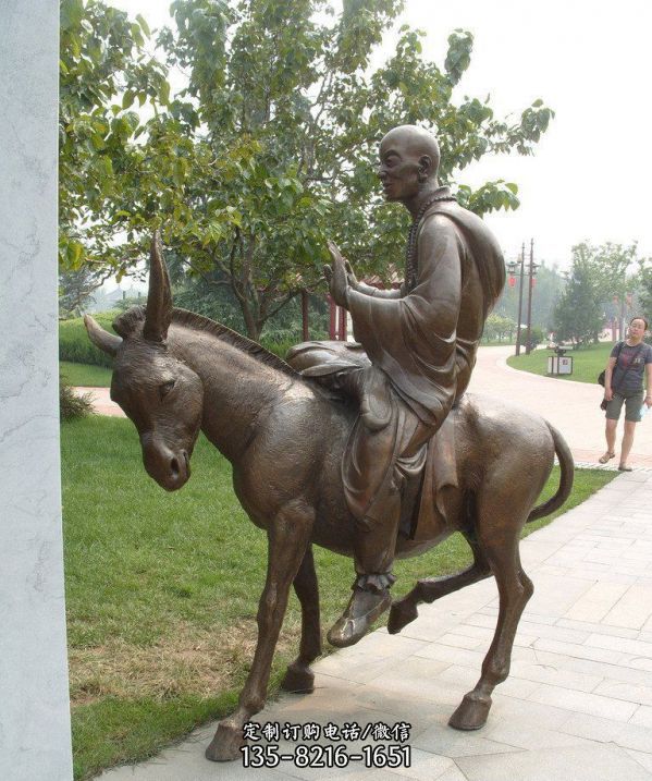 公園銅雕騎著毛驢的和尚雕塑