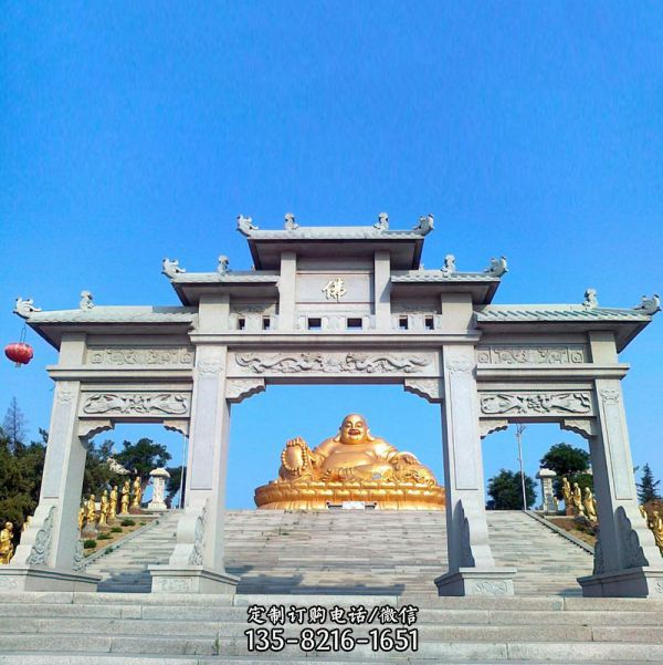 佛教寺廟景觀擺放新中式三門石雕牌坊