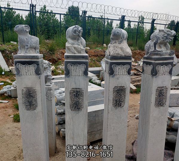 仿古青石神獸別墅門前拴馬柱擺件