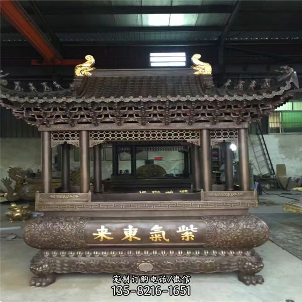 紫銅八龍柱浮雕長形寺廟宗祠香爐