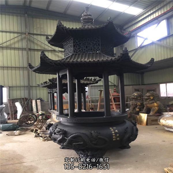 景區寺院三足寶蓋鑄鐵焚經香爐