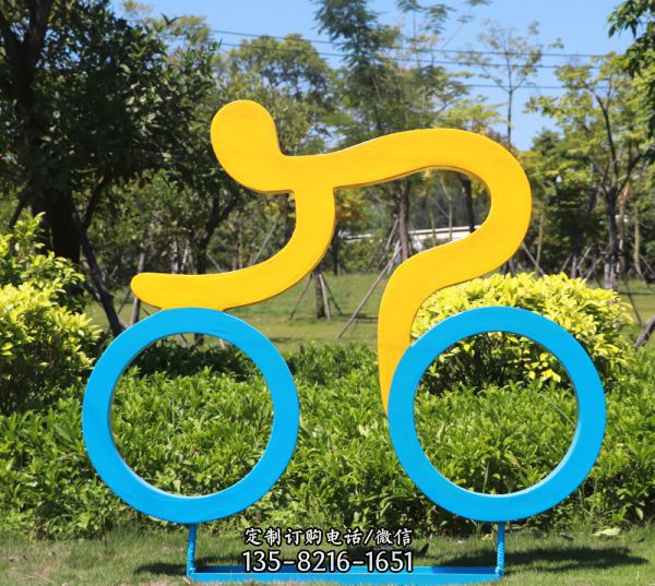 剪影自行車人物公園玻璃鋼園林景觀跑步雕塑運動校園戶外小品體育