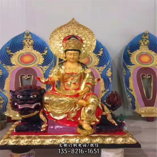 不銹鋼噴金鎏金佛像寺廟供奉菩薩文殊普賢雕塑