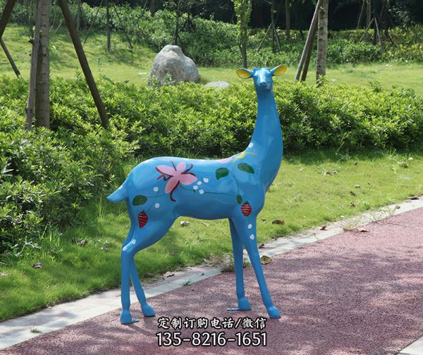 公園景區玻璃鋼彩繪藍色鹿雕塑