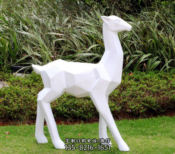 公園景觀裝飾品玻璃鋼白色幾何鹿雕塑