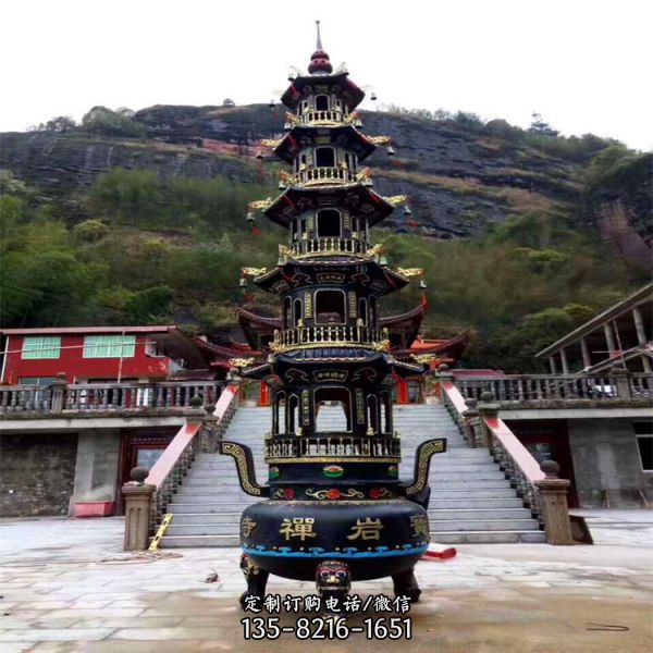 景區寺廟大型塔型不銹鋼仿銅鼎雕塑