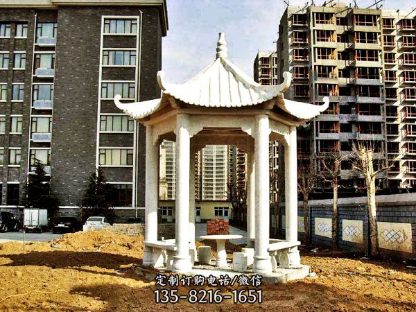 漢白玉六角小區休閑區草坪擺放仿古建涼亭