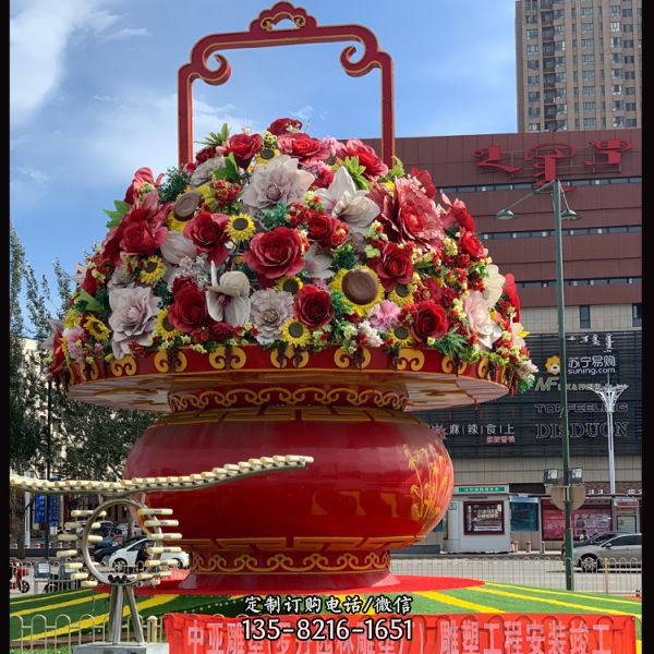 城市街道大型景觀裝飾品玻璃鋼彩繪花籃雕塑