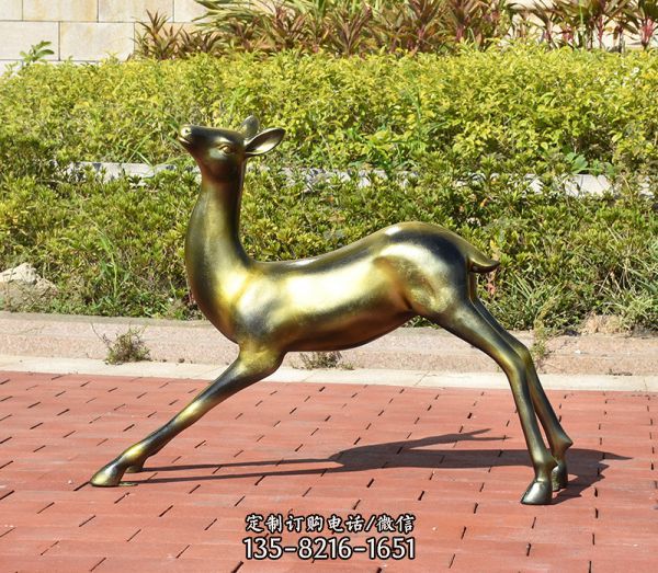 公園不銹鋼仿銅伸懶腰的鹿雕塑