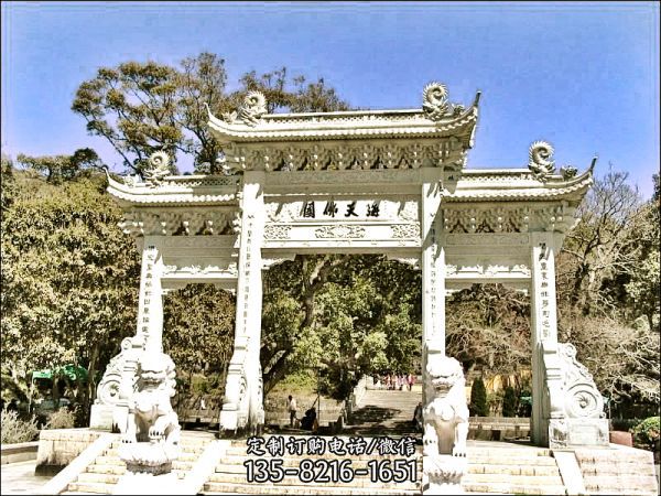 大理石芝麻白寺廟山門石雕牌坊