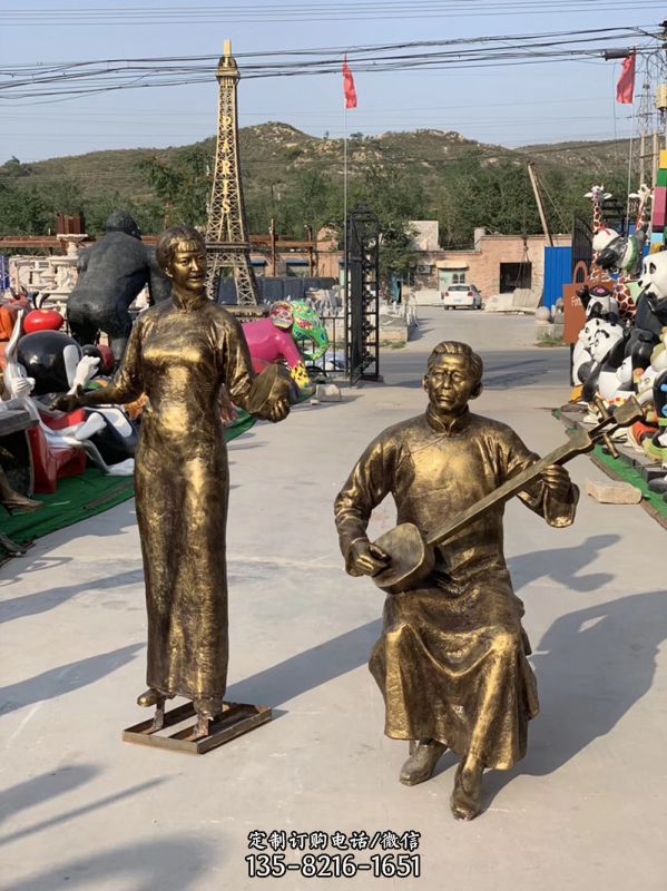玻璃鋼仿銅民俗音樂彈唱人物情景雕塑彈雕塑