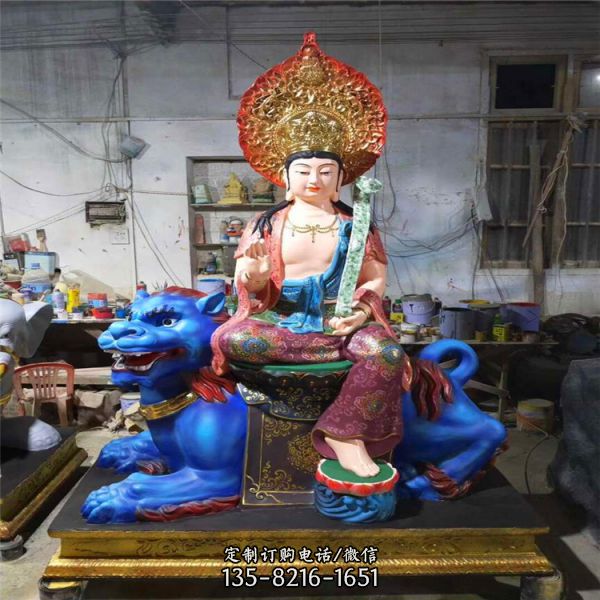 玻璃鋼彩繪寺廟佛像菩薩文殊普賢雕塑