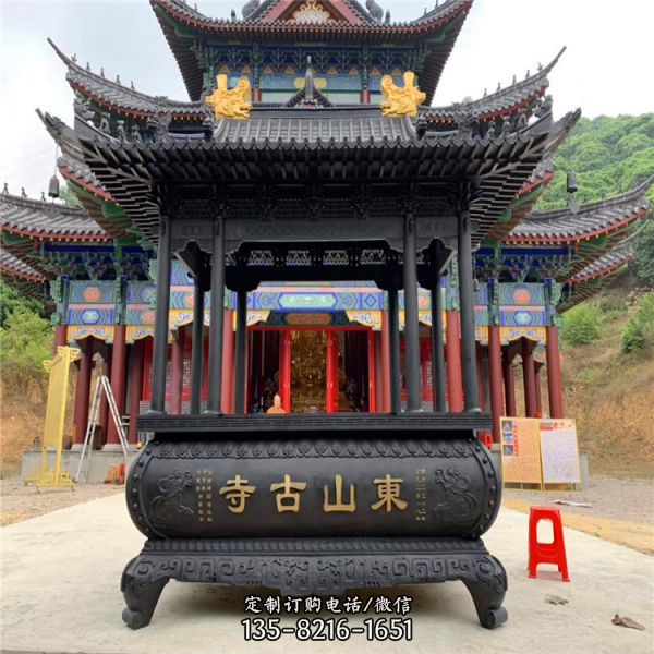 仿古寺院門前青銅寶蓋燒香祈福香爐