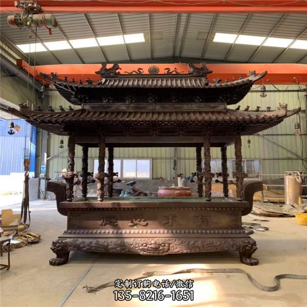 仿古建筑長形八龍浮雕鑄銅景區寺院香爐雕塑