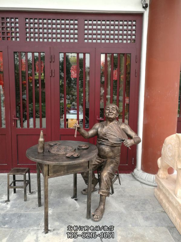 玻璃鋼仿銅民俗生活人物吃火鍋情景小品雕塑