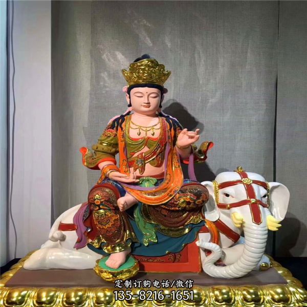 玻璃鋼彩繪大型寺廟人物景觀文殊普賢雕塑