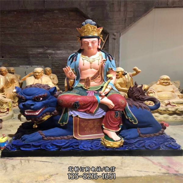 玻璃鋼彩繪寺廟供奉菩薩文殊普賢雕塑