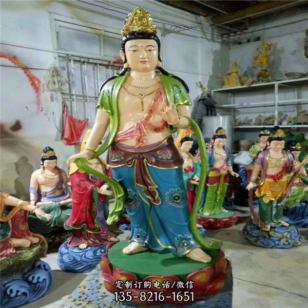 玻璃鋼彩繪寺廟大型站立的觀音雕塑