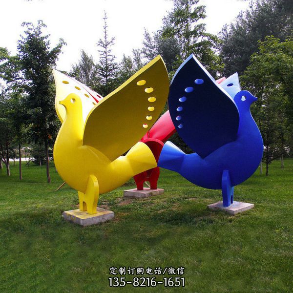 公園仿真創意彩繪玻璃鋼鴿子雕塑