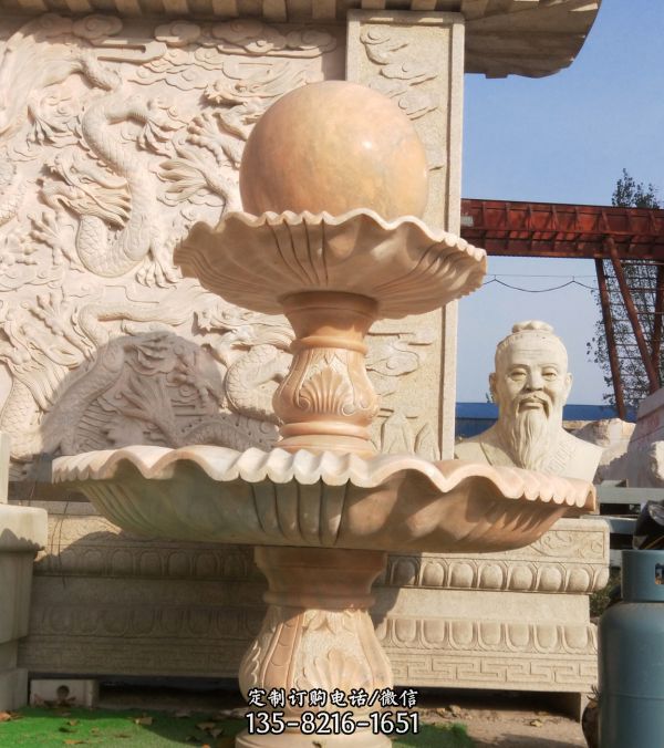 公園廣場晚霞紅石大風水球噴泉雕塑