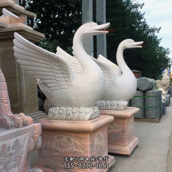 寺廟漢白玉創意鳴叫天鵝雕塑
