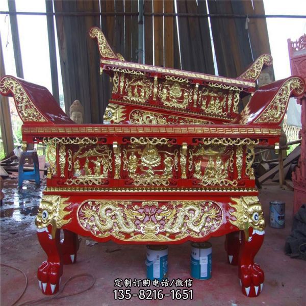 寺廟元寶桌龍騰紋香樟木雕刻供桌