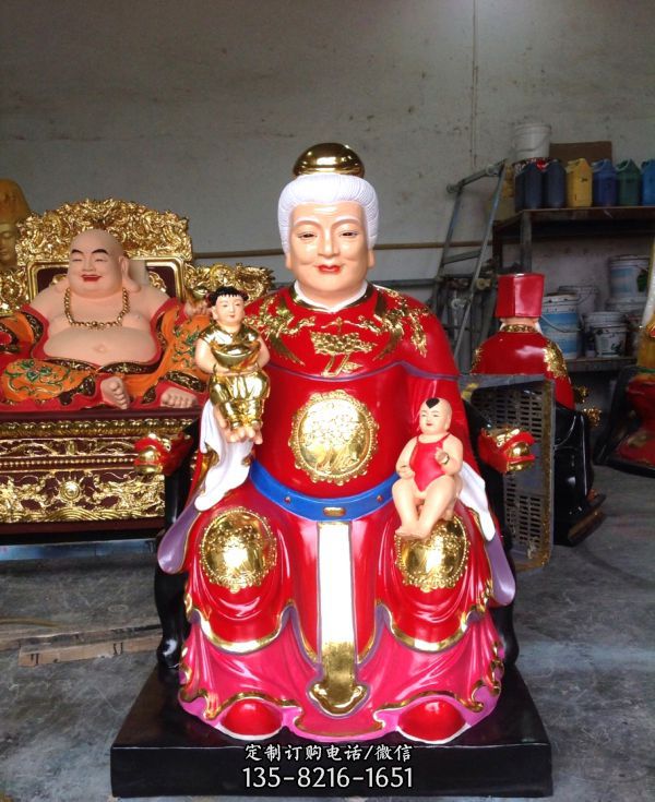 桃花圣母教主玻璃鋼彩繪寺廟供奉十二老母雕塑