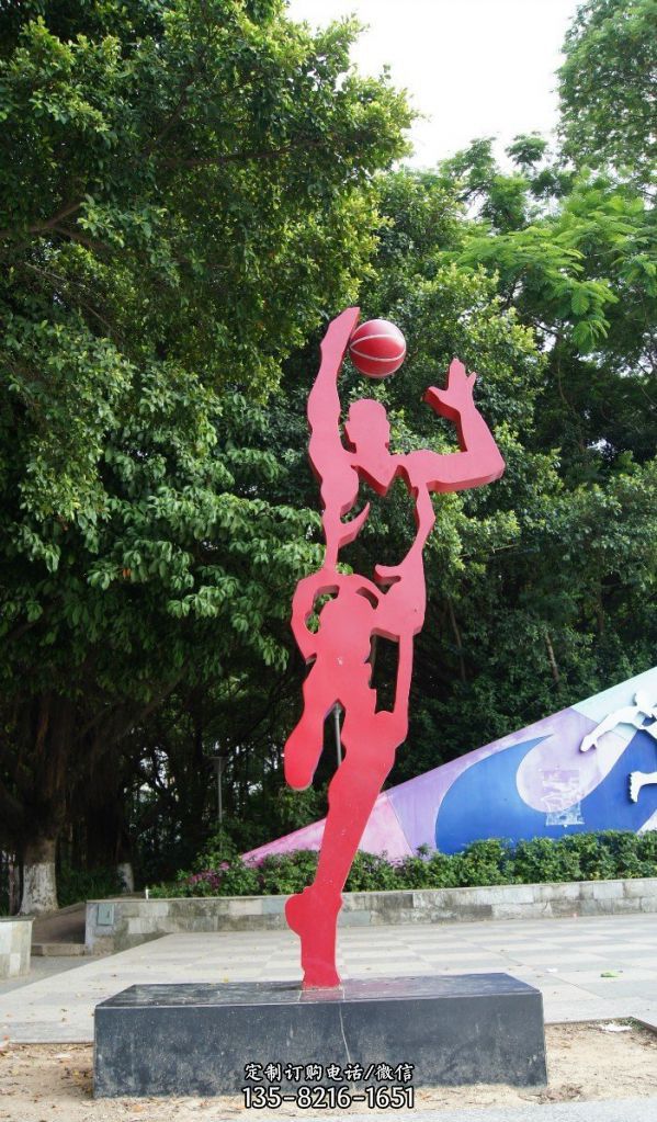 不銹鋼公園剪影打籃球人物雕塑