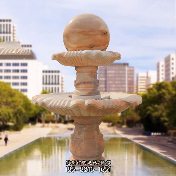 小區(qū)花園水池?cái)[放晚霞紅風(fēng)水球雕塑