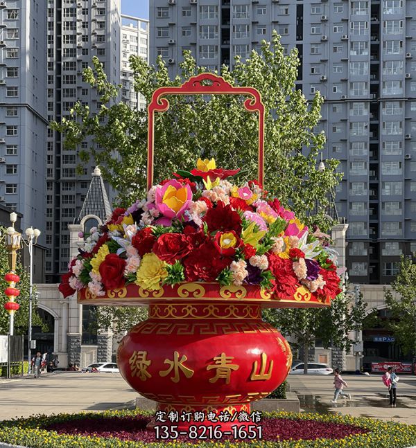 景區(qū)廣場仿真花朵玻璃鋼彩繪大型景觀花籃雕塑