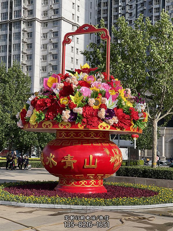 景區廣場大型景觀裝飾品玻璃鋼彩繪國慶大花籃雕塑